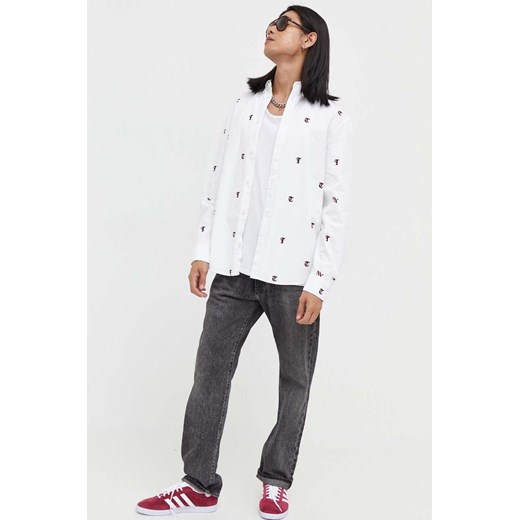 Tommy Jeans koszula bawełniana męska kolor biały regular z kołnierzykiem Tommy Jeans XL ANSWEAR.com