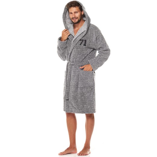 Szlafrok męski w kolorze szarym 2054 Number, Kolor szary melanż, Rozmiar L, L wyprzedaż Primodo