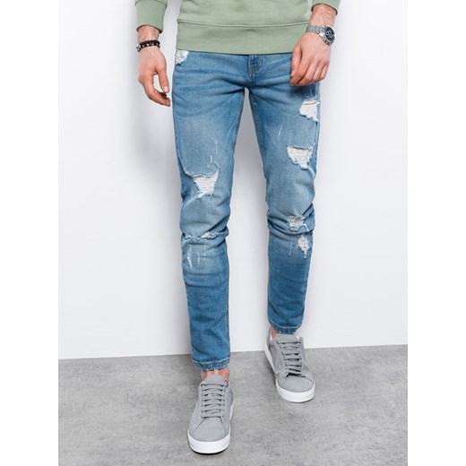 Spodnie męskie jeansowe z dziurami REGULAR FIT - jasnoniebieskie V4 P1024 M ombre okazyjna cena