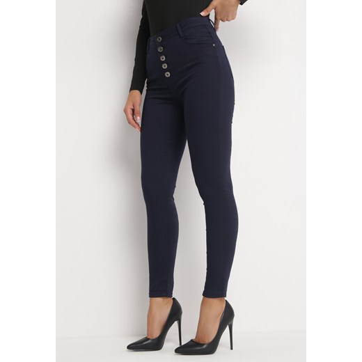 Granatowe Spodnie Skinny Kyllienne ze sklepu Born2be Odzież w kategorii Spodnie damskie - zdjęcie 161438328