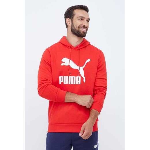 Puma bluza bawełniana męska kolor czerwony z kapturem z nadrukiem ze sklepu ANSWEAR.com w kategorii Bluzy męskie - zdjęcie 161442566