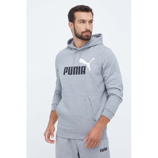 Puma bluza męska kolor szary z kapturem z nadrukiem ze sklepu ANSWEAR.com w kategorii Bluzy męskie - zdjęcie 161442586