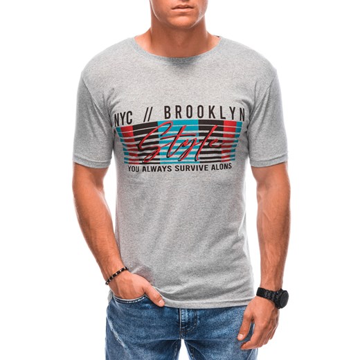T-shirt męski z nadrukiem 1870S - szary/czerwony ze sklepu Edoti w kategorii T-shirty męskie - zdjęcie 161443925