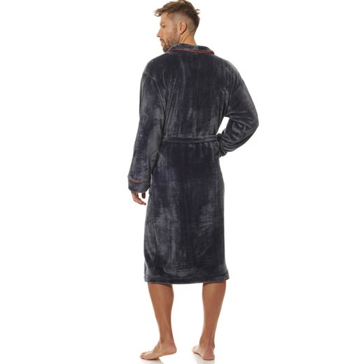 Szlafrok męski z kołnierzem w kolorze grafitowym 2111 Luca, Kolor grafitowy, Rozmiar M, L&amp;L ze sklepu Intymna w kategorii Szlafroki męskie - zdjęcie 161446437