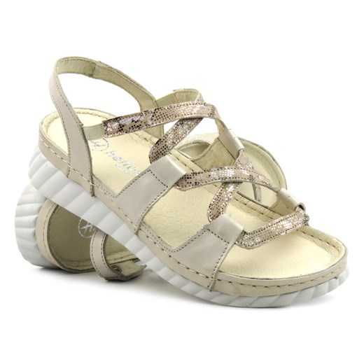 Sandały damskie lekkie i wygodne - Helios Komfort 111, złote 2 ze sklepu ulubioneobuwie w kategorii Sandały damskie - zdjęcie 161448579
