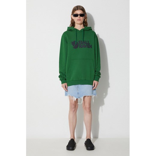 Fjallraven bluza bawełniana Logo Hoodie kolor zielony z kapturem z nadrukiem 84144 ze sklepu PRM w kategorii Bluzy męskie - zdjęcie 161450228