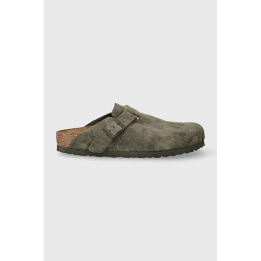 Birkenstock klapki zamszowe Boston damskie kolor zielony 37 PRM