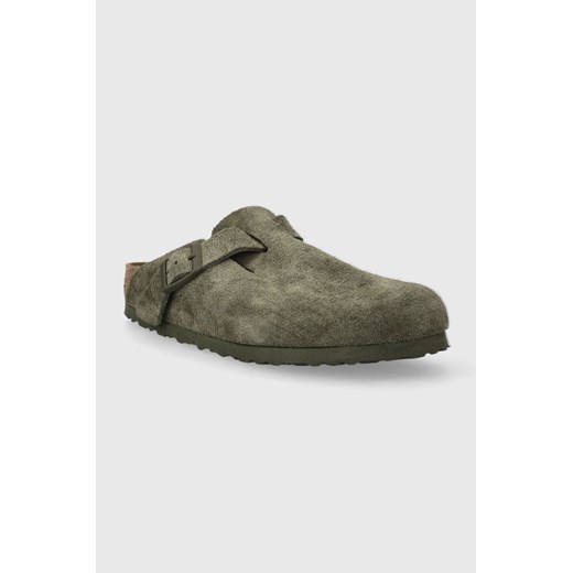 Birkenstock klapki zamszowe Boston damskie kolor zielony 39 PRM