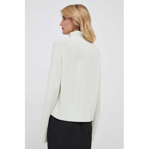 Calvin Klein Jeans sweter bawełniany kolor zielony ciepły z golfem M ANSWEAR.com
