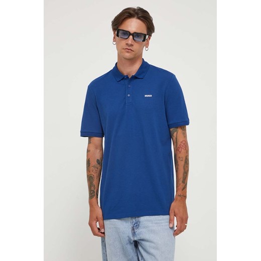 HUGO polo bawełniane kolor niebieski gładki 50466182 ze sklepu ANSWEAR.com w kategorii T-shirty męskie - zdjęcie 161455559