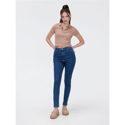 Cropp - Niebieskie jeansy high waist - niebieski Cropp 32 wyprzedaż Cropp