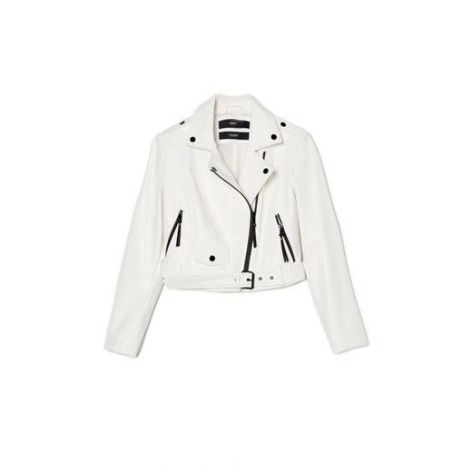 Cropp - Biała kurtka z imitacji skóry - biały ze sklepu Cropp w kategorii Kurtki damskie - zdjęcie 161467455