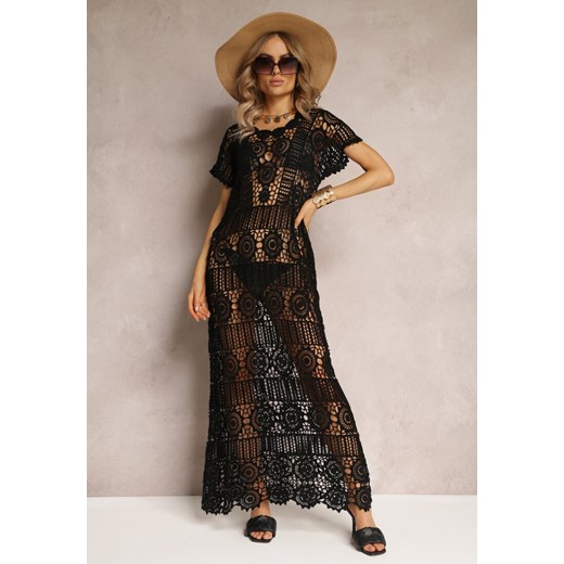 Czarna Ażurowa Sukienka Plażowa z Bawełny Taymbeth ze sklepu Renee odzież w kategorii Odzież plażowa - zdjęcie 161471469