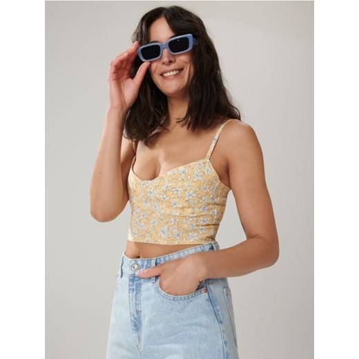 Sinsay - Crop top w kwiaty - wielobarwny Sinsay XXS Sinsay