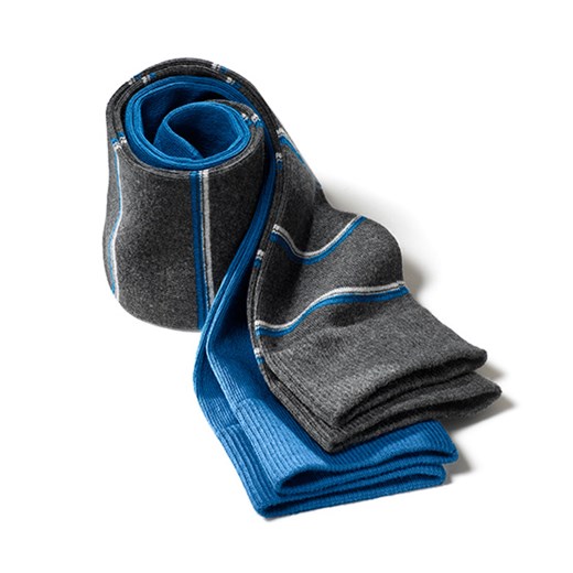 Skarpety z bawełną, 2 pary, szaro-niebiesko-jasnoszare w paski i niebieskie tchibo granatowy materiałowe