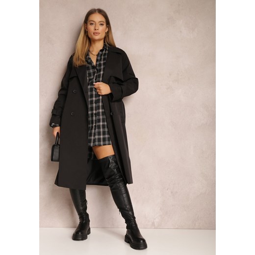 Czarny Płaszcz Długi Trencz z Paskiem Antroshi ze sklepu Renee odzież w kategorii Płaszcze damskie - zdjęcie 161481056
