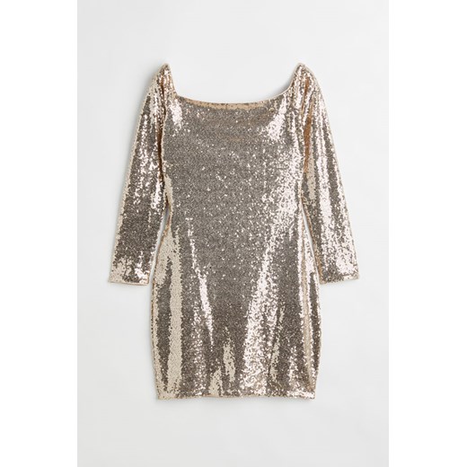 H & M - Schulterfreies Paillettenkleid - Beige - Damen H & M M H&M