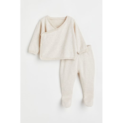 H & M - Komplet 2-częściowy z bawełnianej dzianiny - Beżowy H & M 68 (4-6M) H&M