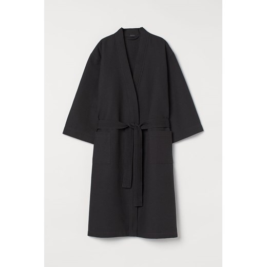 H & M - Szlafrok w waflowy splot - Czarny H & M S/M H&M