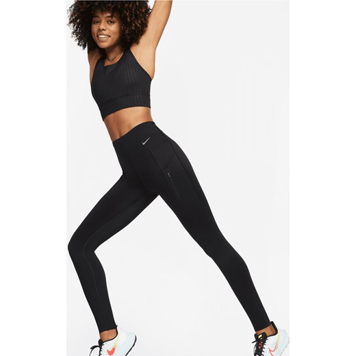 Damskie legginsy o pełnej długości z wysokim stanem i kieszeniami zapewniające mocne wsparcie Nike Go - Czerń ze sklepu Nike poland w kategorii Spodnie damskie - zdjęcie 161525239