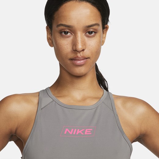 Damska koszulka bez rękawów o skróconym kroju z grafiką Nike Pro Dri-FIT - Szary Nike S (EU 36-38) Nike poland