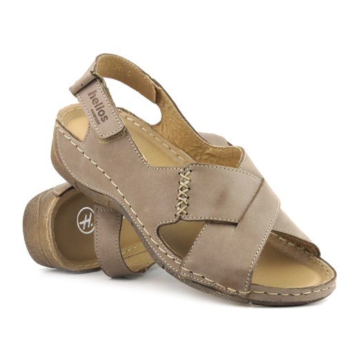 Skórzane sandały damskie ze skrzyżowanymi paskami - HELIOS Komfort 229-1, beżowe ze sklepu ulubioneobuwie w kategorii Sandały damskie - zdjęcie 161554556