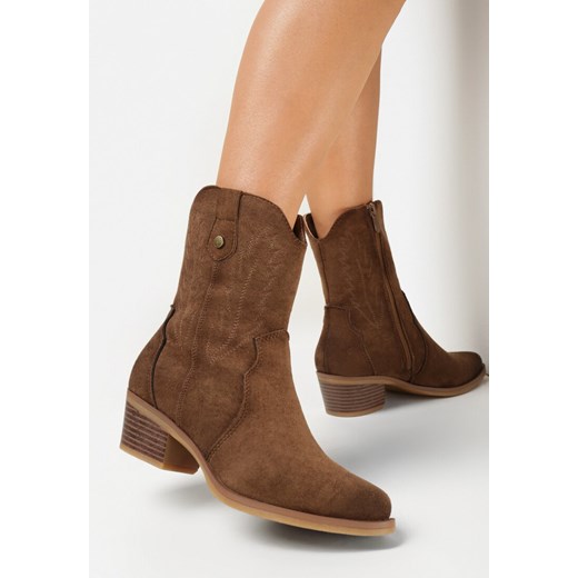 Brązowe Botki Kowbojki z Imitacji Zamszu Navve 39 wyprzedaż born2be.pl