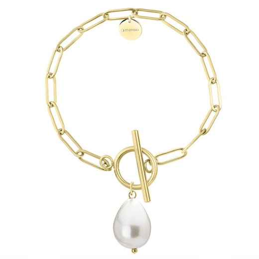 Bransoletka damska pozłacany łańcuch z perłą łezką zapięcie toggle ze sklepu manoki.pl w kategorii Bransoletki - zdjęcie 161565786
