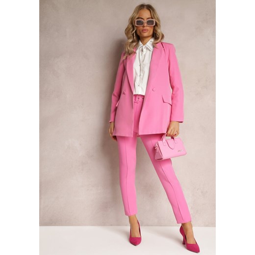 Różowe Dopasowane Spodnie Garniturowe High Waist z Paskiem w Talii Ozdobionym Klamrą Binah ze sklepu Renee odzież w kategorii Spodnie damskie - zdjęcie 161576207