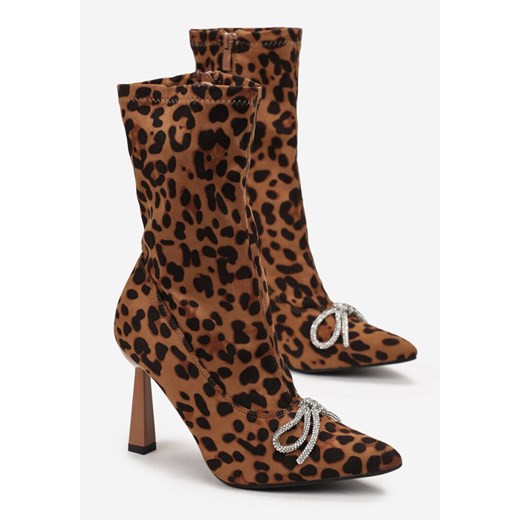 Botki Born2be w zwierzęce wzory na szpilce na zamek 