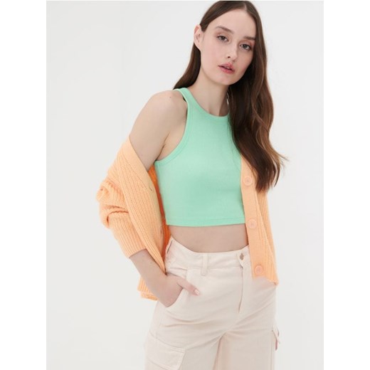 Sinsay - Crop top w prążki - turkusowy Sinsay XXS Sinsay