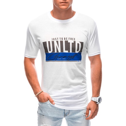 T-shirt męski z nadrukiem 1897S - biały ze sklepu Edoti w kategorii T-shirty męskie - zdjęcie 161582059