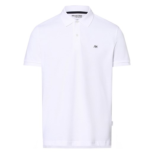 Selected Męska koszulka polo Mężczyźni Bawełna biały jednolity ze sklepu vangraaf w kategorii T-shirty męskie - zdjęcie 161582336