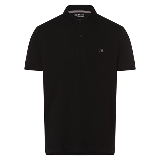 Selected Męska koszulka polo Mężczyźni Bawełna czarny jednolity ze sklepu vangraaf w kategorii T-shirty męskie - zdjęcie 161582338