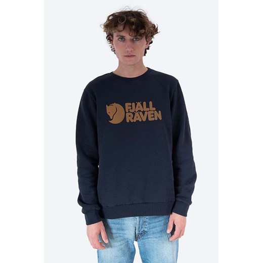 Fjallraven bluza bawełniana Logo Sweater męska kolor granatowy z aplikacją F84142-345 ze sklepu ANSWEAR.com w kategorii Bluzy męskie - zdjęcie 161583185