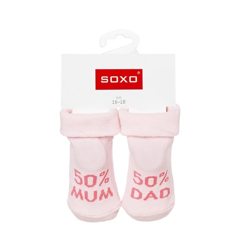 Skarpetki niemowlęce różowe SOXO z napisami na prezent dla malucha 16–18 Sklep SOXO