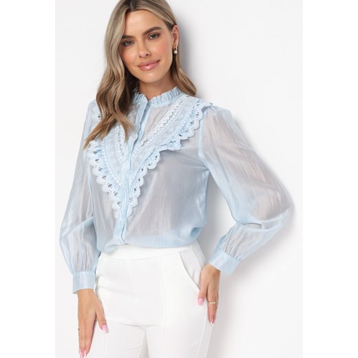 Niebieska Koszula z Koronką Walaa ze sklepu Born2be Odzież w kategorii Koszule damskie - zdjęcie 161603377