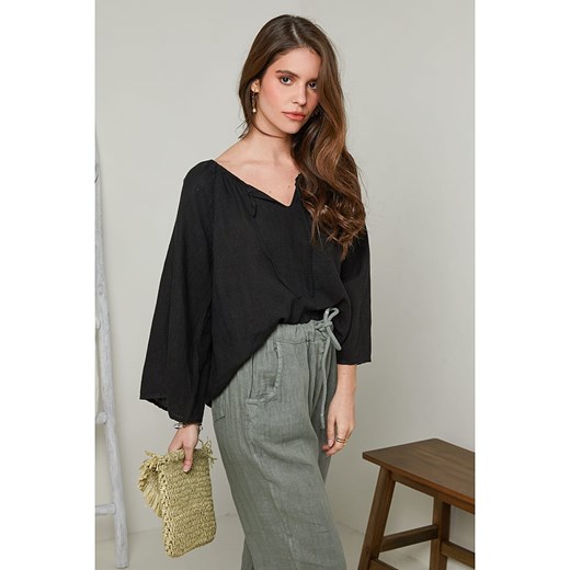 Rodier Lin Lniana bluzka w kolorze czarnym Rodier Lin XL/XXL okazyjna cena Limango Polska