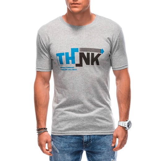 T-shirt męski z nadrukiem 1898S - szary ze sklepu Edoti w kategorii T-shirty męskie - zdjęcie 161608366