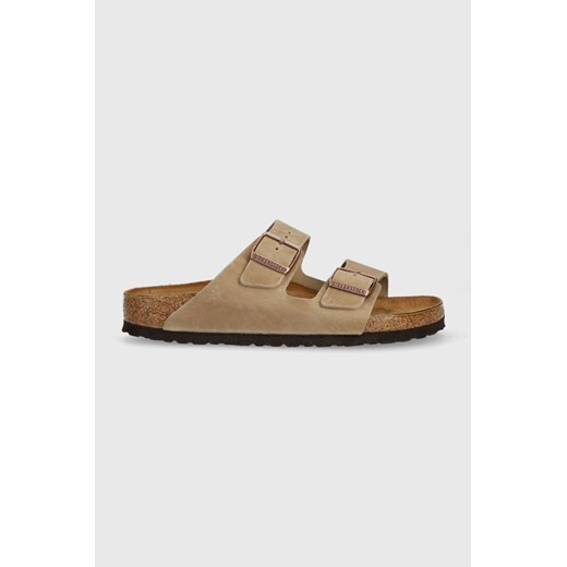 BIRKENSTOCK klapki damskie bez zapięcia beżowe z nubuku