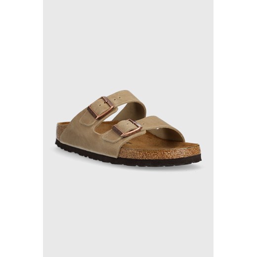Klapki damskie beżowe BIRKENSTOCK bez zapięcia z nubuku