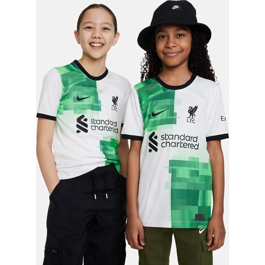 Koszulka piłkarska dla dużych dzieci Nike Dri-FIT Liverpool F.C. Stadium 2023/24 (wersja wyjazdowa) - Biel ze sklepu Nike poland w kategorii Bluzki dziewczęce - zdjęcie 161610235