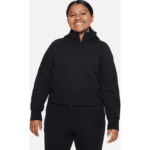 Bluza z kapturem i zamkiem na całej długości dla dużych dzieci (dziewcząt) Nike Sportswear Tech Fleece (szerszy rozmiar) - Czerń ze sklepu Nike poland w kategorii Bluzy dziewczęce - zdjęcie 161610726