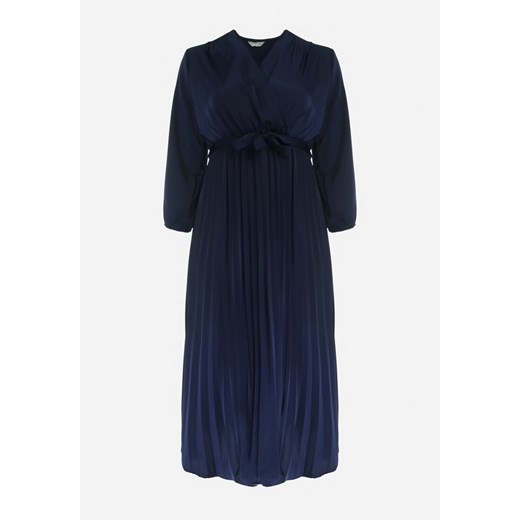 Sukienka Born2be granatowa kopertowa z dekoltem w serek elegancka 