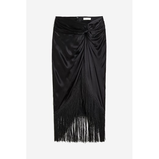 H & M - Satynowa spódnica z fredzlami - Czarny H & M Dostępne inne rozmiary H&M