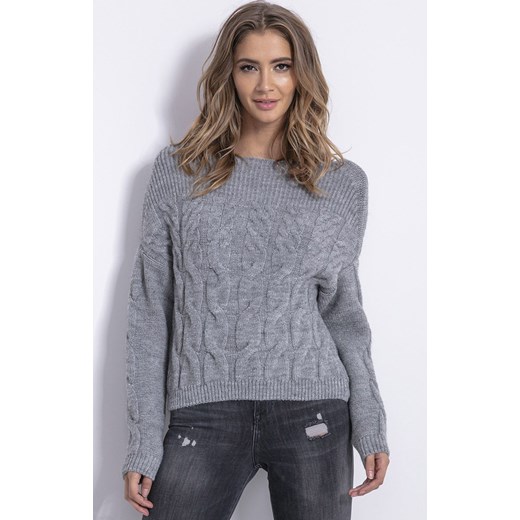 Casualowy sweter z szerszym dekoltem w kolorze szarym F838, Kolor szary, Rozmiar Fobya S/M wyprzedaż Primodo