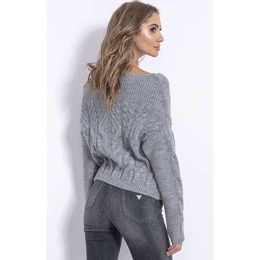 Casualowy sweter z szerszym dekoltem w kolorze szarym F838, Kolor szary, Rozmiar Fobya S/M wyprzedaż Primodo