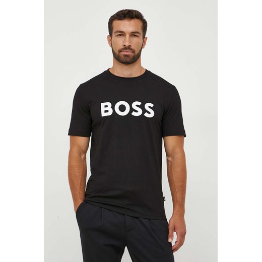 BOSS t-shirt bawełniany kolor czarny z nadrukiem 50495742 ze sklepu ANSWEAR.com w kategorii T-shirty męskie - zdjęcie 161654967