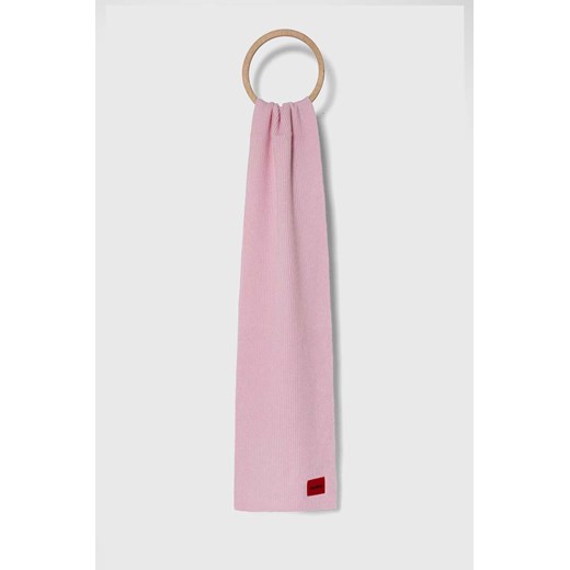 HUGO szalik wełniany kolor różowy gładki ze sklepu ANSWEAR.com w kategorii Szaliki i chusty damskie - zdjęcie 161668166