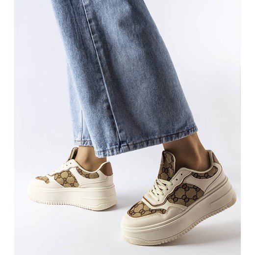 Inna Beżowe sneakersy zdobione monogramem Conte beżowy 41 ButyModne.pl